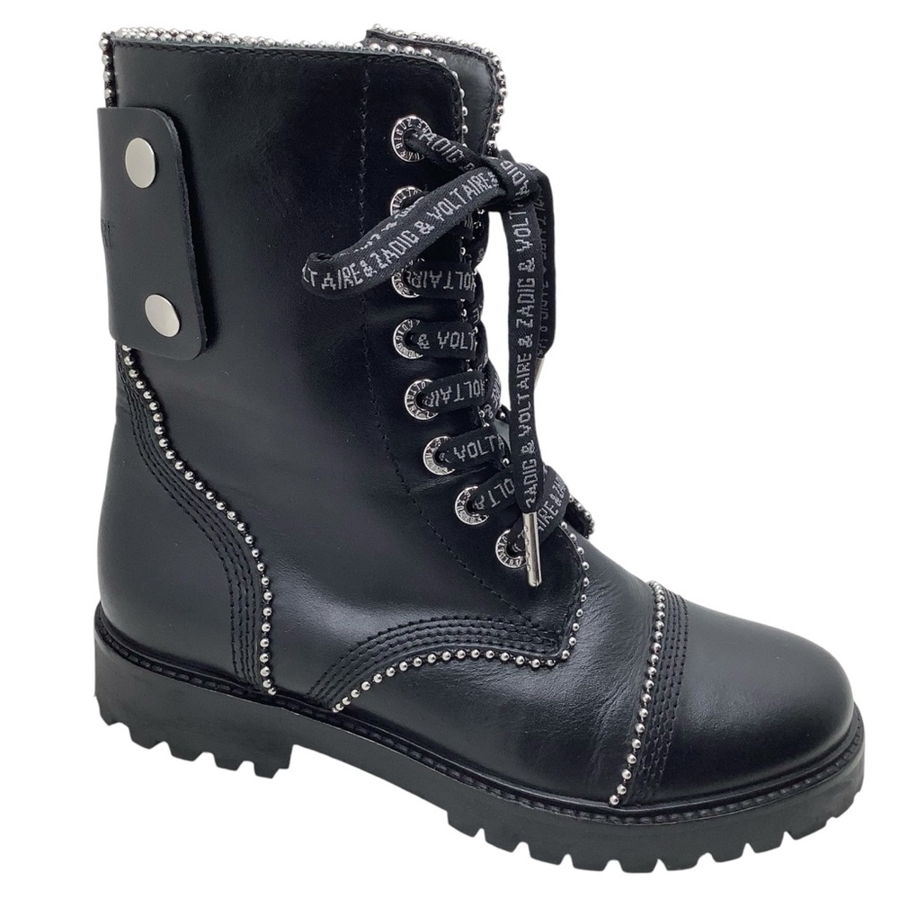 {Zadig & Voltaire} Women's Joe Round Toe Smooth Low-Heel Combat Boots
